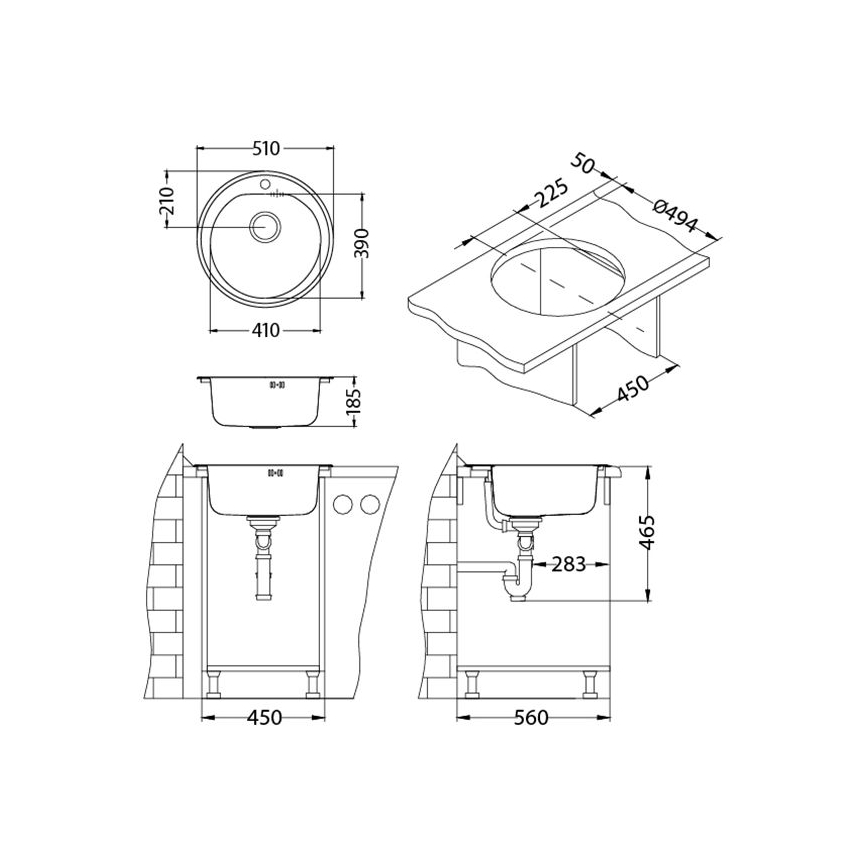 ALVEUS 1116756 - Pomivalno korito FORM, premer 51 cm, nerjaveče jeklo/saten, globina 18,5 cm