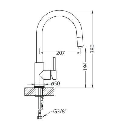 ALVEUS 1129021 - Pipa za pomivalno korito z izvlečnim pršilnikom DELOS 38 cm mat krom