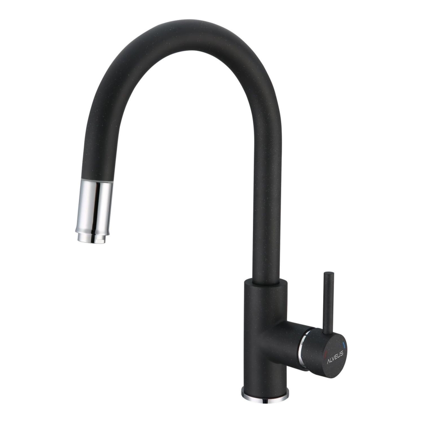ALVEUS 1129022 - Pipa za pomivalno korito z izvlečnim pršilnikom DELOS 38 cm granit/črna