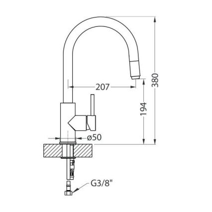 ALVEUS 1129022 - Pipa za pomivalno korito z izvlečnim pršilnikom DELOS 38 cm granit/črna
