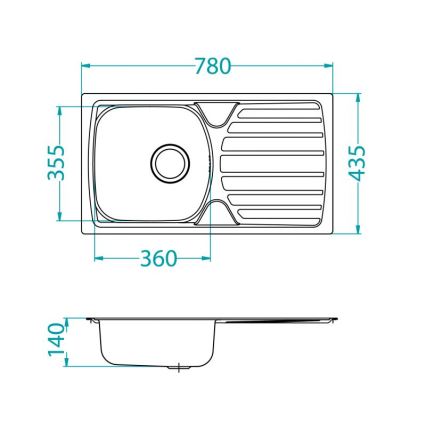 ALVEUS 1136539 - Kuhinjsko pomivalno korito BASIC 78x43,5 cm nerjavno jeklo/saten, velik odtok