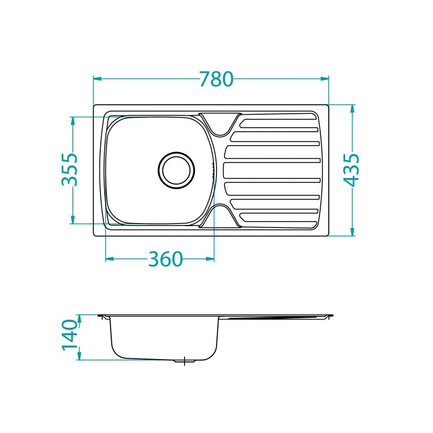 ALVEUS 1136539 - Kuhinjsko pomivalno korito BASIC 78x43,5 cm nerjavno jeklo/saten, velik odtok