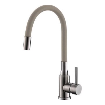 ALVEUS 1144429 - Pipa za umivalnik z gibljivo roko MINTAS 34 cm brušena jeklo/bež