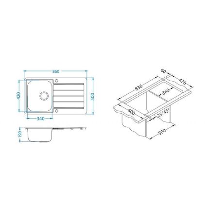 ALVEUS 1144640 - Kuhinjsko korito LINE 86x50 cm mat jeklo/satin, brez ekscentričnega