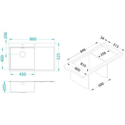 ALVEUS 1149518 - Kuhinjski pomivalnik PURE 86 x 52,5 cm iz nerjavnega jekla