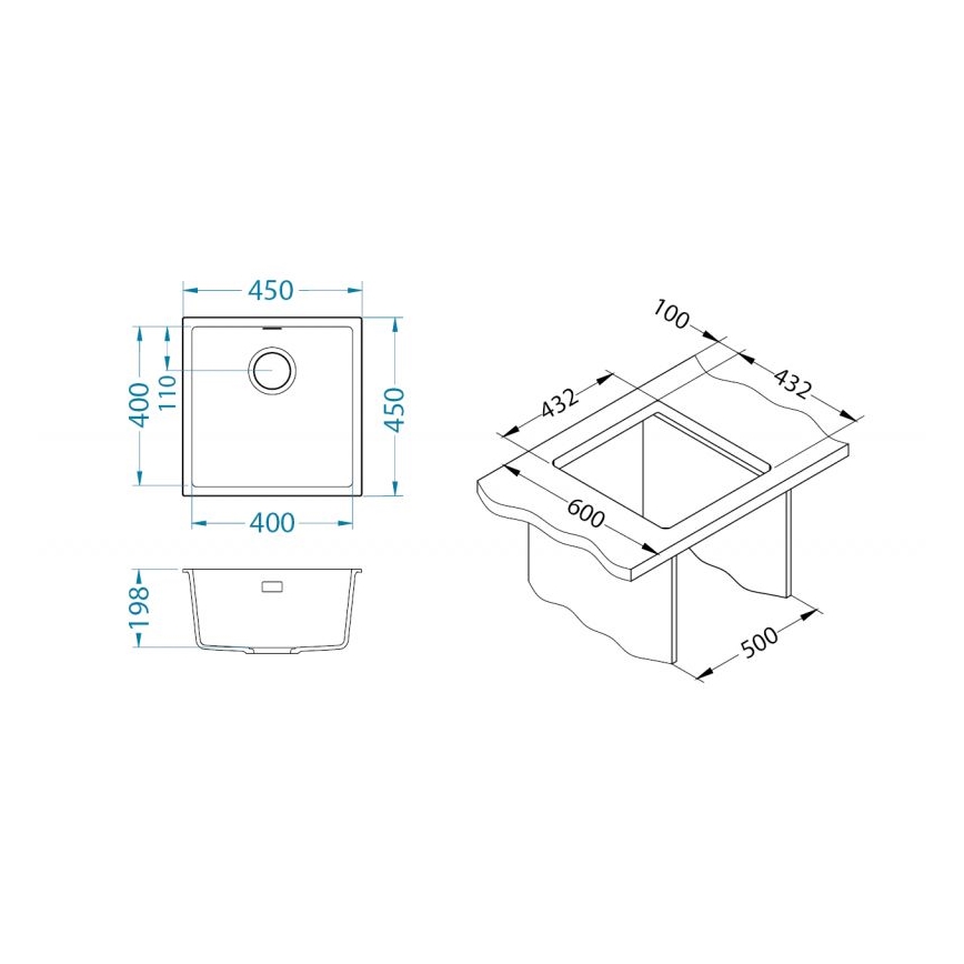 ALVEUS 1150047 - Kuhinjsko pomivalno korito OMNI 45x45 cm granit/bež