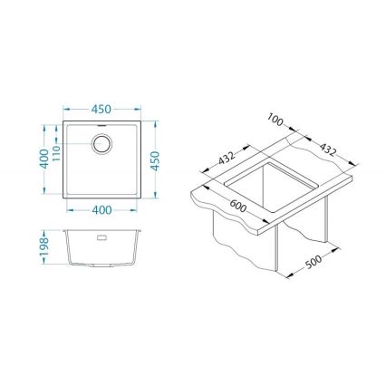 ALVEUS 1150048 - Kuhinjsko pomivalno korito OMNI 45x45 cm granit/črna