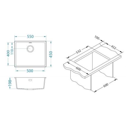 ALVEUS 1150051 - Kuhinjski pomivalnik OMNI 55x45 cm granit/bela