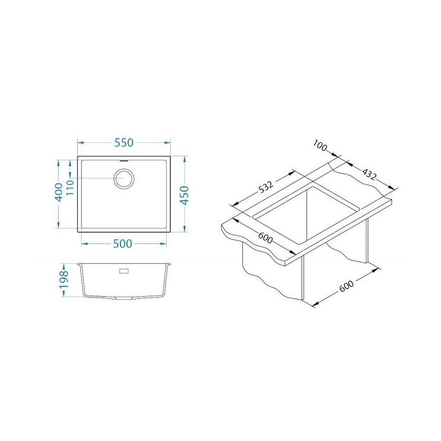 ALVEUS 1150051 - Kuhinjski pomivalnik OMNI 55x45 cm granit/bela