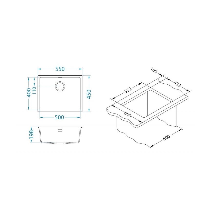 ALVEUS 1150057 - Kuhinjski pomivalnik OMNI 55x45 cm granit/črna