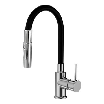 ALVEUS KI112111 - Pipa za pomivalno korito s gibljivo roko in razpršilcem BEA 47 cm sijajni krom/črna
