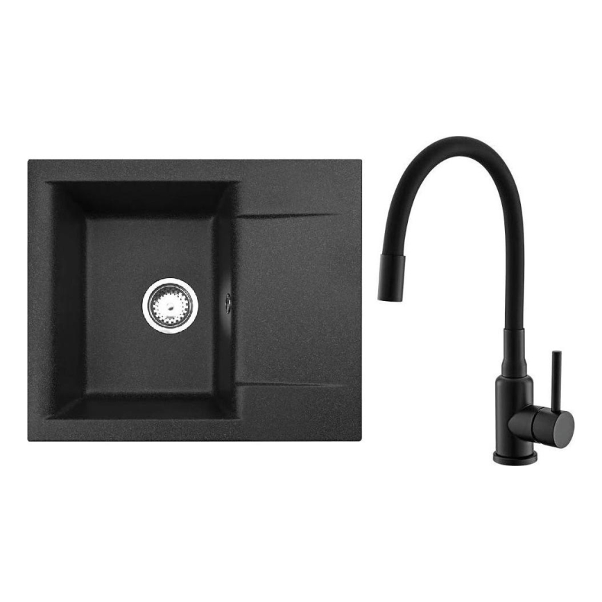 ALVEUS SETA23197 - Pomivalno korito CADIT 59x50 cm + kuhinjska pipa MINTAS 34 cm z gibljivim izlivom granit/matna črna