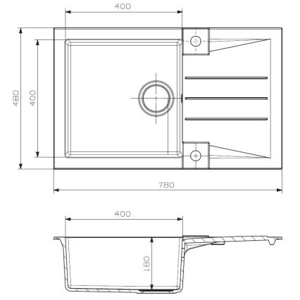 ALVEUS SETA23201 - Kuhinjsko korito ROCK 78x48 cm + kuhinjska armatura z gibljivim izlivom MINTAS 34 cm granit/matna črna
