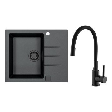 ALVEUS SETA23230 - Kuhinjski umivaonik CADIT 59x50 cm + baterija za umivaonik s fleksibilnim ispravnikom MINTAS 34 cm granit/mat crni