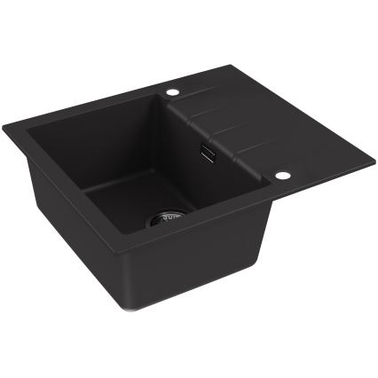 ALVEUS SETA23230 - Kuhinjski umivaonik CADIT 59x50 cm + baterija za umivaonik s fleksibilnim ispravnikom MINTAS 34 cm granit/mat crni