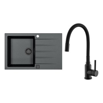 ALVEUS SETA23231 - Granitový dřez CADIT 79x50 cm + baterie s flexibilním ramínkem MINTAS 34 cm matná černá