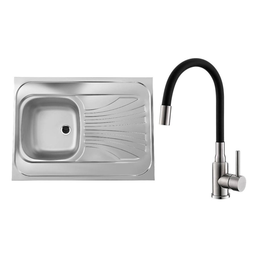 ALVEUS SETA24019 - Kuhinjski umivalnik CLASSIC 80x60 cm + baterija MINTAS 34 cm s fleksibilnim vratom čelik/črna