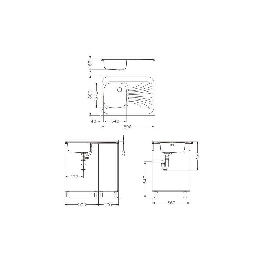 ALVEUS SETA24019 - Kuhinjski umivalnik CLASSIC 80x60 cm + baterija MINTAS 34 cm s fleksibilnim vratom čelik/črna