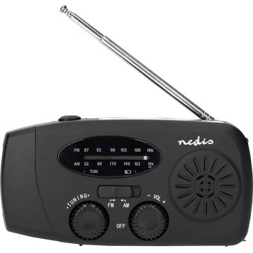 AM/FM radio z ročico za navijanje, solarnim panelom in LED svetilko, 2000 mAh