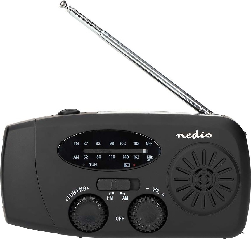 AM/FM radio z ročico za navijanje, solarnim panelom in LED svetilko, 2000 mAh