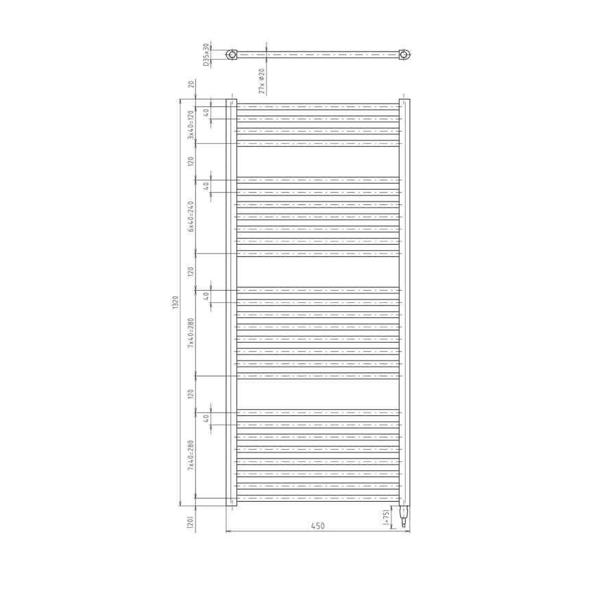 Aqualine - Električni kopalniški radiator DIRECT-E 400W 132x45 cm matna črna