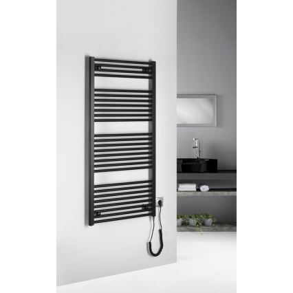 Aqualine - Električni kopalniški radiator DIRECT-E 600W 132x60 cm v matni črni barvi