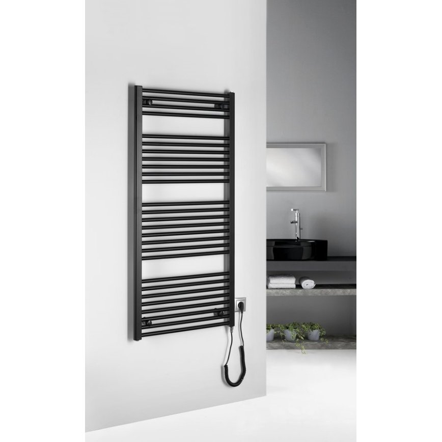 Aqualine - Električni kopalniški radiator DIRECT-E 600W 132x60 cm v matni črni barvi