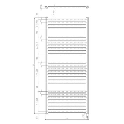 Aqualine - Električni kopalniški radiator DIRECT-E 600W 132x60 cm v matni črni barvi