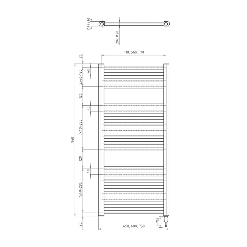Aqualine - Kopalniški električni radiator DIRECT-E 300W/230V 96 cm mat črna ravna