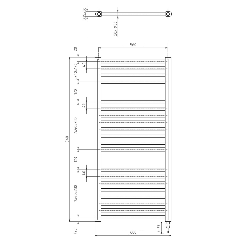 Aqualine - Kopalniški električni radiator DIRECT-E 400W/230V 96 cm bela ravna