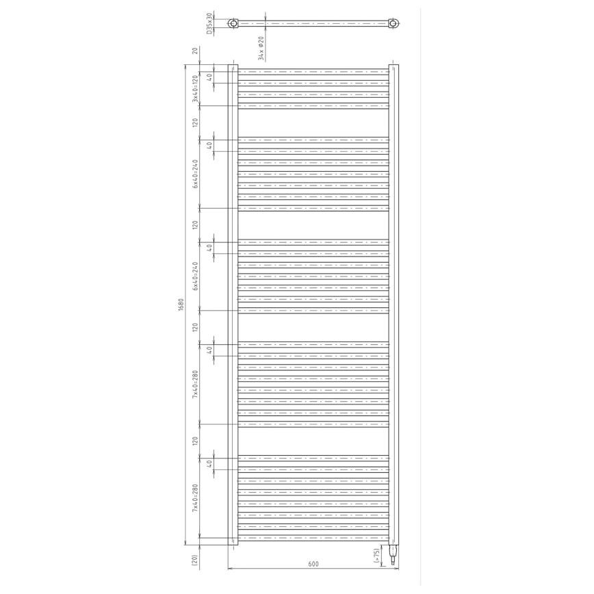 Aqualine - Kopalniški električni radiator DIRECT-E 800W 168x60 cm bel