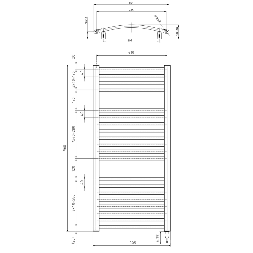 Aqualine - Kopalniški električni radiator ORBIT-E 300W/230V 96 cm bela okrogla