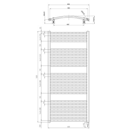 Aqualine - Kopalniški električni radiator ORBIT-E 600W 132x60 cm bel okrogel