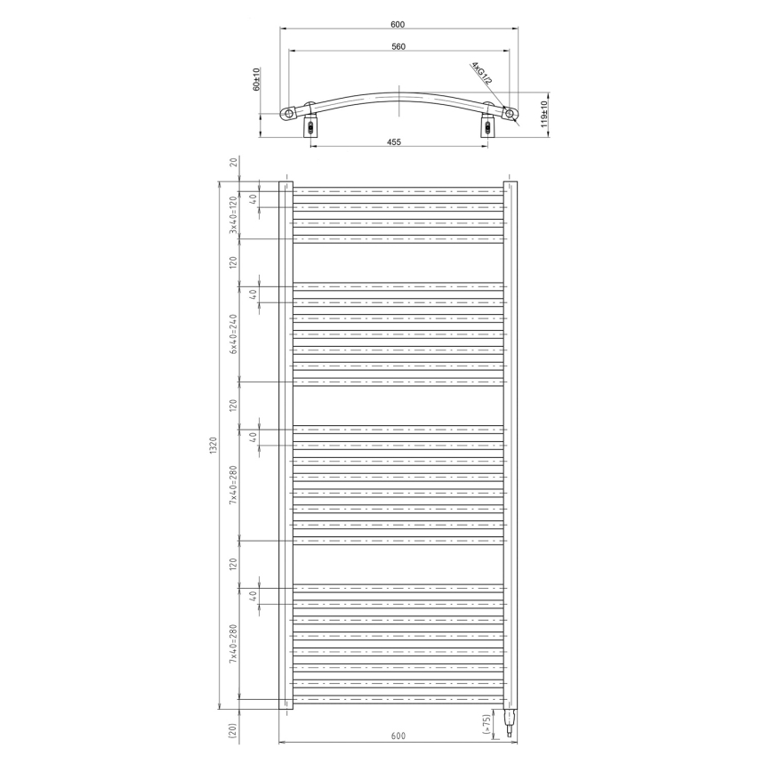 Aqualine - Kopalniški električni radiator ORBIT-E 600W 132x60 cm bel okrogel
