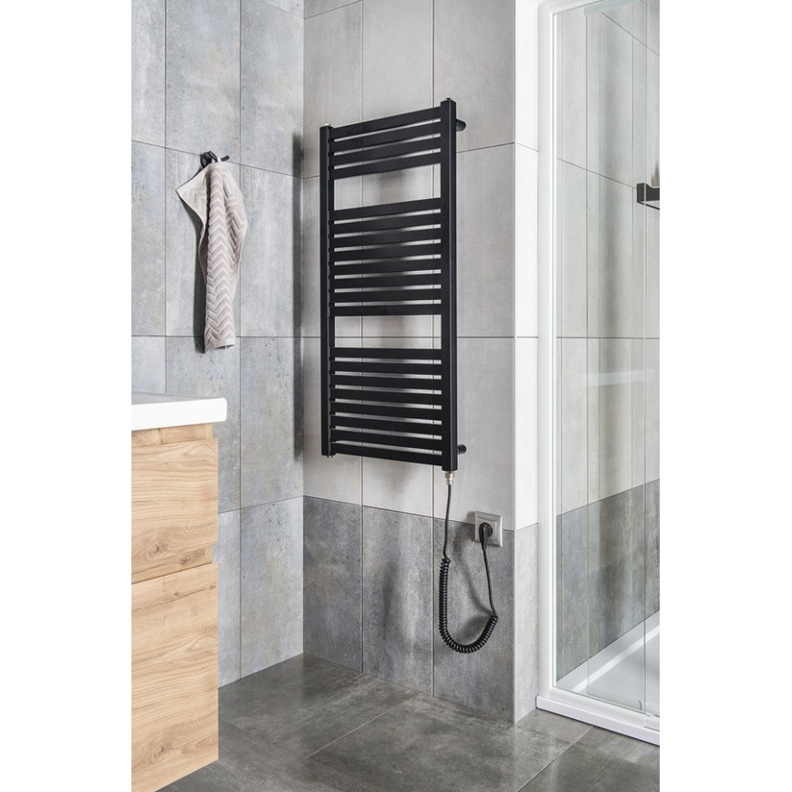 Aqualine - Kopalniški električni radiator TONDI-E, 300 W, 97 x 45 cm, mat črna