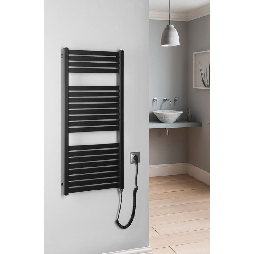 Aqualine - Kopalniški električni radiator TONDI-E, 300 W, 97 x 45 cm, mat črna