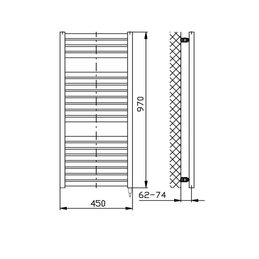 Aqualine - Kopalniški električni radiator TONDI-E, 300 W, 97 x 45 cm, mat črna