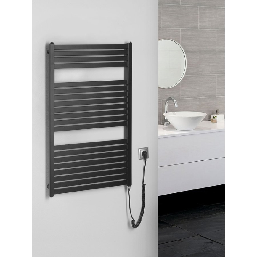 Aqualine - Kopalniški električni radiator TONDI-E 400W/230V 97 cm mat črna ravna