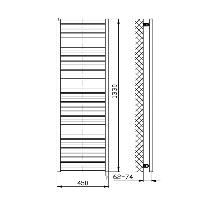 Aqualine - Kopalniški električni radiator TONDI-E 500W/230V 133 cm mat črna ravna