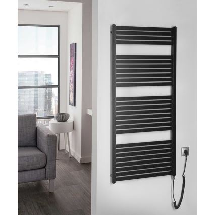 Aqualine - Kopalniški električni radiator TONDI-E 600W 133x60 cm v matni črni barvi