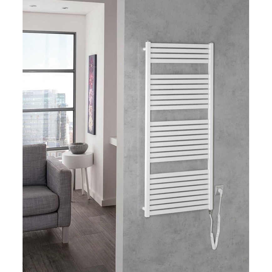 Aqualine - Kopalniški električni radiator TONDI-E 600W/230V 133 cm bela ravna