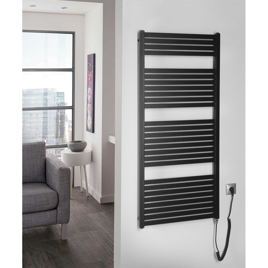 Aqualine - Kopalniški električni radiator TONDI-E 600W/230V 133 cm mat črna ravna