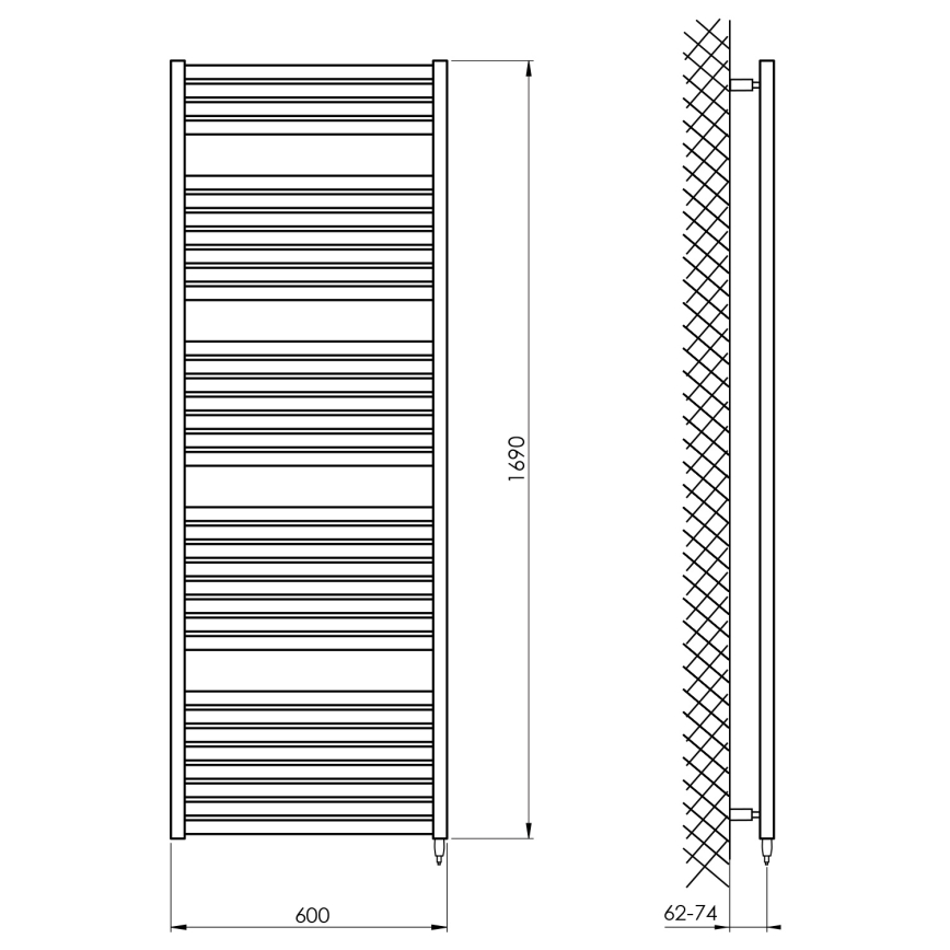 Aqualine - Kopalniški električni radiator TONDI-E 800W/230V 169 cm mat črna ravna