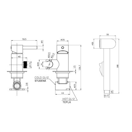 Aqualine - Pipa za bide s prho za podometno montažo mat črna