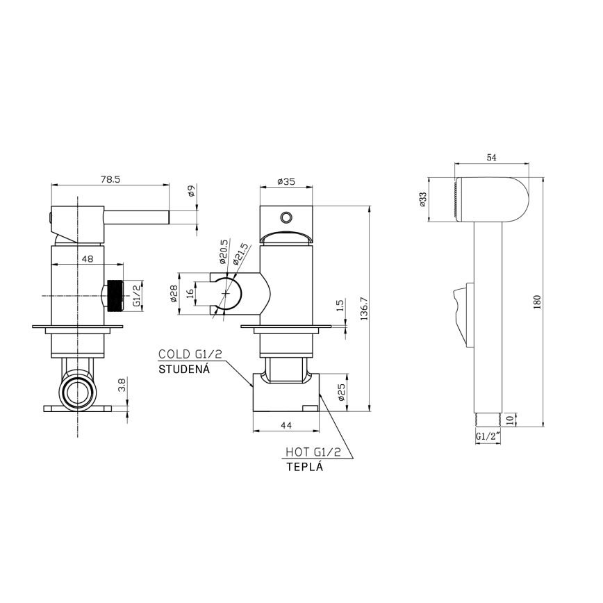 Aqualine - Pipa za bide s prho za podometno montažo mat črna