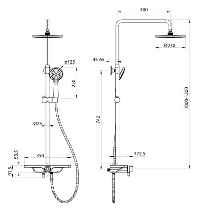 Aqualine - Pršna garnitura s tuš baterijo ARONA mat črna