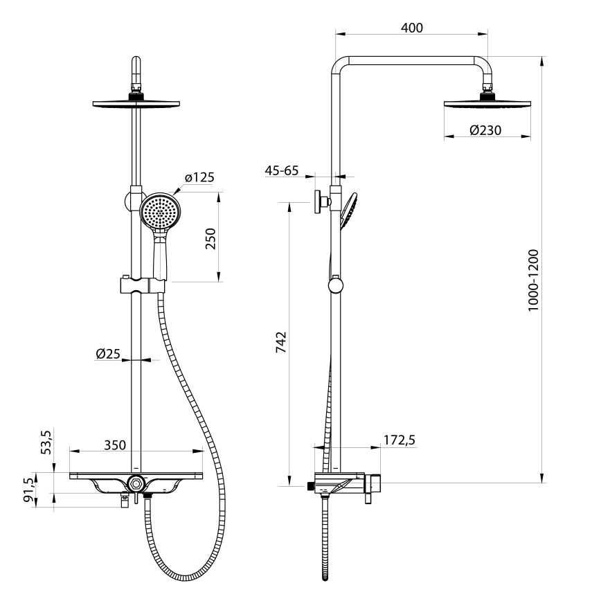 Aqualine - Pršna garnitura s tuš baterijo ARONA mat črna