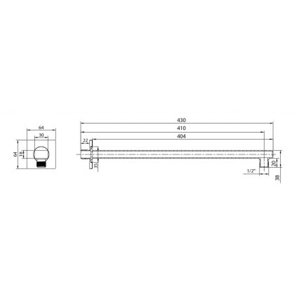 Aqualine - Roka za prho kvadraten 40,4 cm sijajni krom