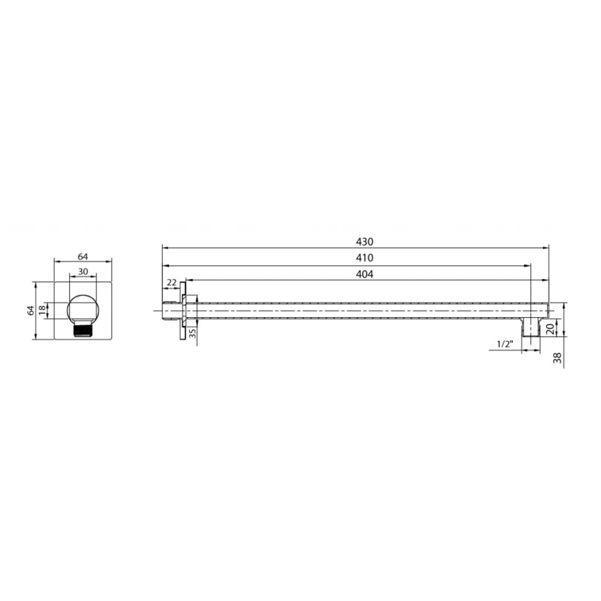 Aqualine - Roka za prho kvadraten 40,4 cm sijajni krom
