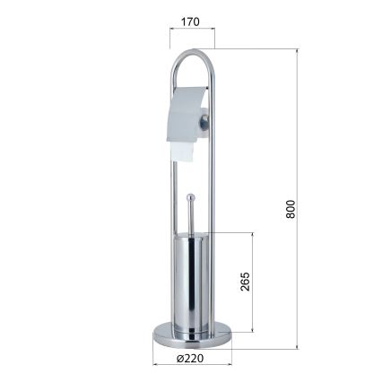 Aqualine - Samostoječa WC-krtača z držalom za toaletni papir SAMBA 80x22 cm sijajni krom